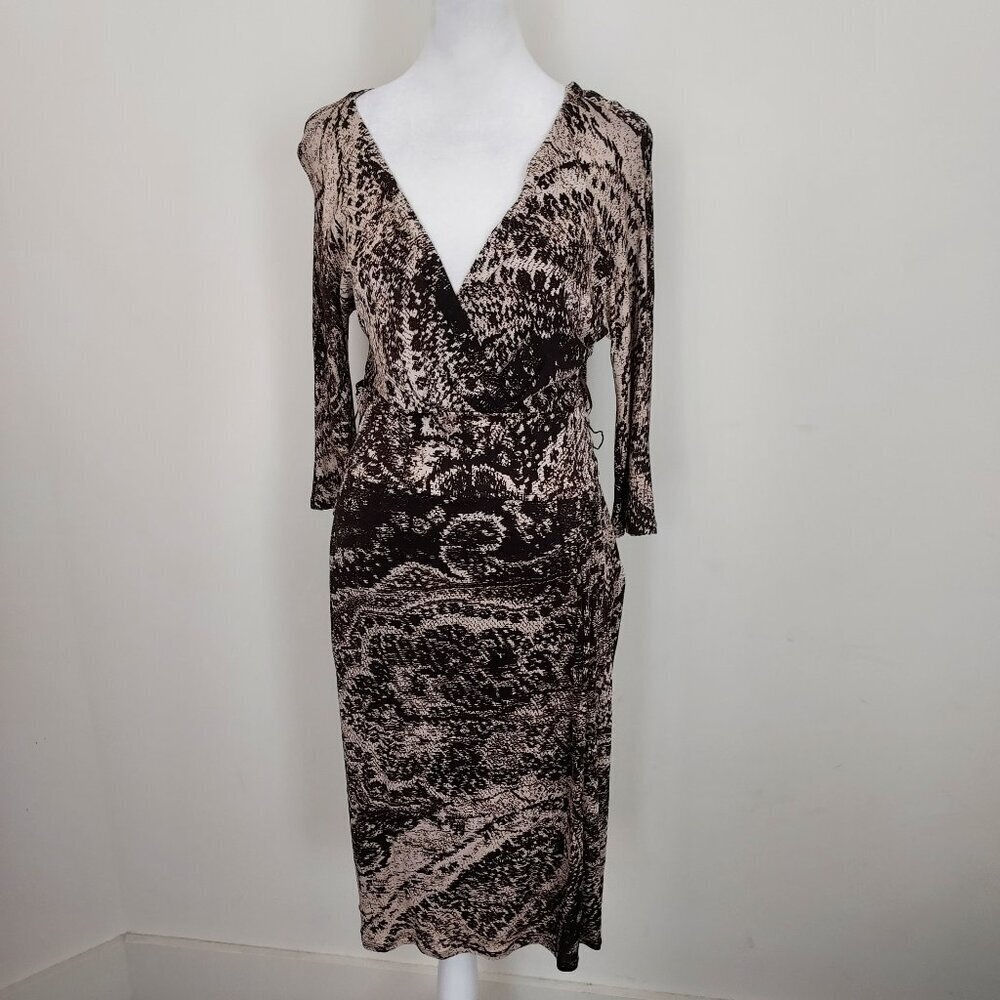 Max Mara Made in Italy Lace Print V-Neck 3/4 Sleeve Midi Dress Size 42/8